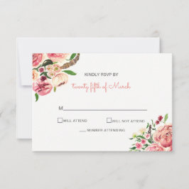 Peach and Coral Blume Blumenhochzeit RSVP Karte