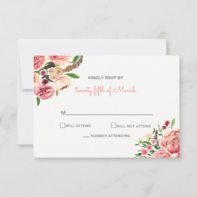 Peach and Coral Blume Blumenhochzeit RSVP Karte (Vorderseite)