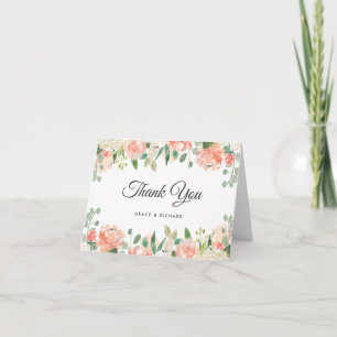 Peach and Coral Peony Floral Danke Karte