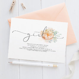 Peach and Cream Floral Calligraphy Baby Shooter Einladung