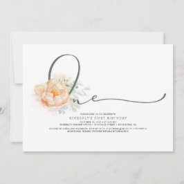Peach and Cream Floral Elegant 1. Geburtstag Einladung