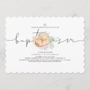 Peach and Cream Floral Elegante Girls Taufe Einladung
