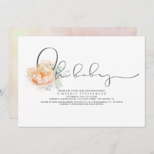 Peach and Cream Floral Script Baby Dusche Einladung