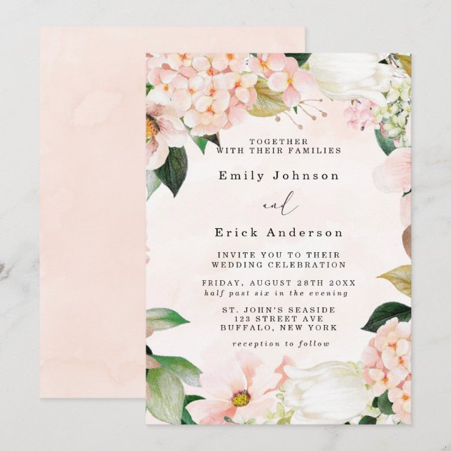 Peach and Cream Hydrangeas Tulip Wedding Einladung (Vorne/Hinten)