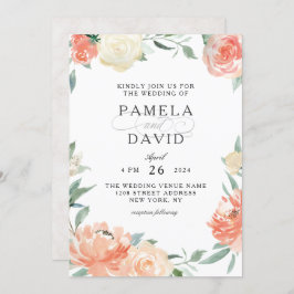 Peach and Cream Watercolor Floral Wedding Einladung