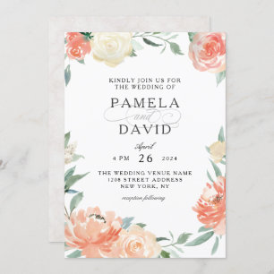 Peach and Cream Watercolor Floral Wedding Einladung