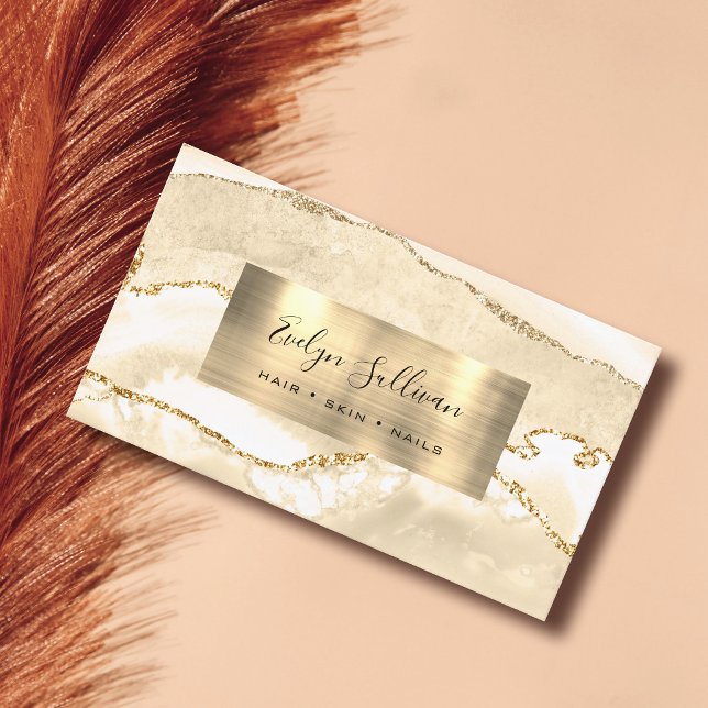 Peach and Gold Agate Business Card Visitenkarte (Von Creator hochgeladen)
