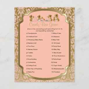 Peach and Gold Damask Teddy Bears- Candy Bar Flyer