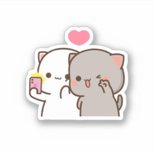 Peach and Goma Mochi Bear Couple Selfie Aufkleber