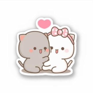 Peach and Goma Mochi Cat Aufkleber