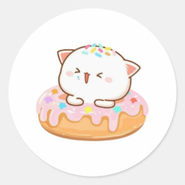 Peach and Goma Mochi Cat Donut Runder Aufkleber