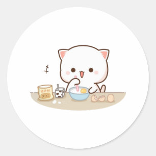 Peach and Goma Mochi Cat Maaking Cakes Runder Aufkleber