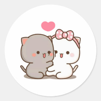 Peach and Goma Mochi Cat Runder Aufkleber