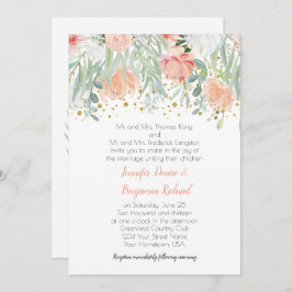 Peach and Green Floral Gold Glitzern Wedding Einladung