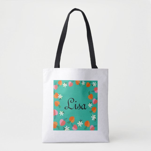 Peach and Green Foliage Design Tote Bag (Vorderseite)