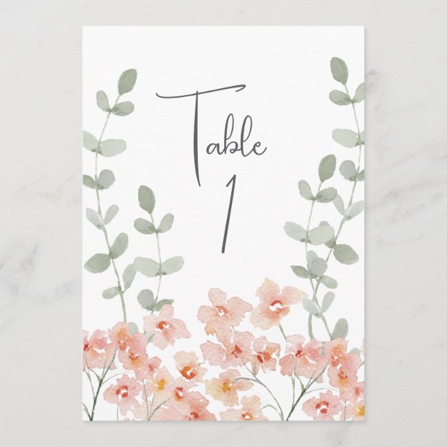 Peach and Green Wassercolor Floral Table Card Programm (Rückseite)