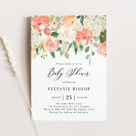 Peach and Ivory Watercolor Blume Babydusche Einladung