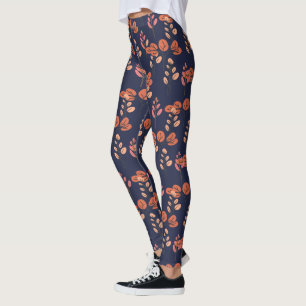 Peach and Navy Modernes Muster Leggings