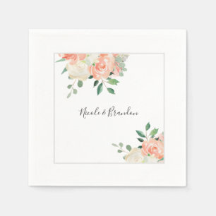 Peach and Off-White Wassercolor Floral Wedding Serviette
