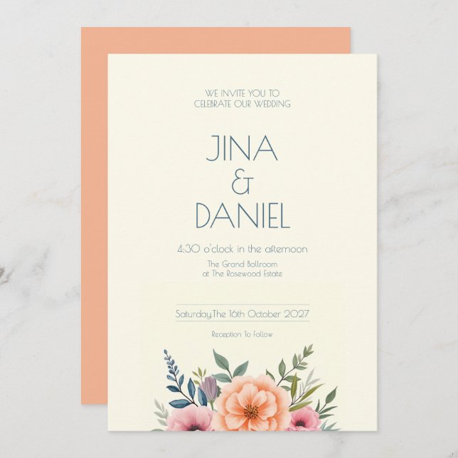 Peach and Petal Dream Einladung (Vorne/Hinten)