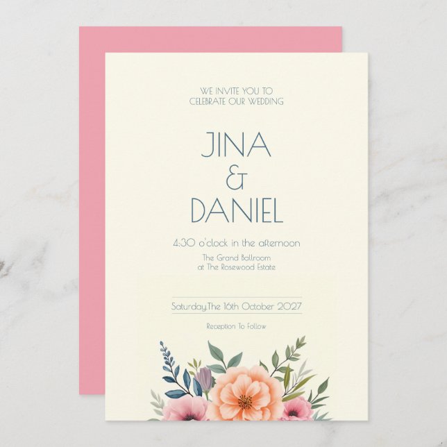 Peach and Petal Dream Einladung (Vorne/Hinten)