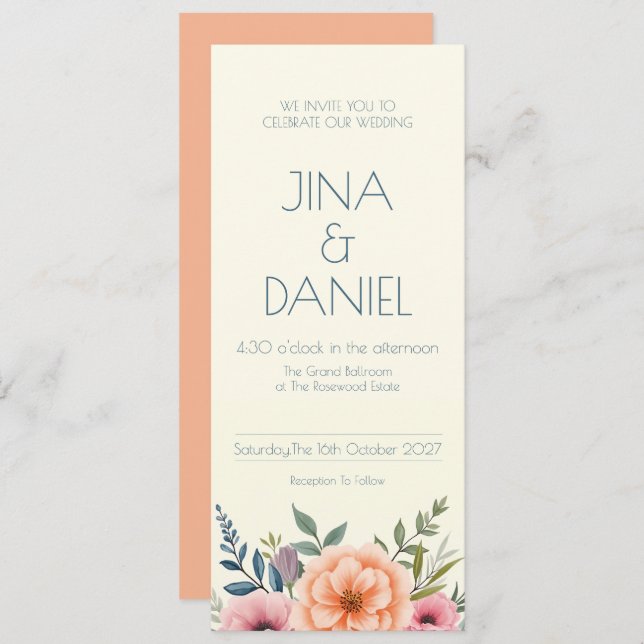 Peach and Petal Dream Einladung (Vorne/Hinten)
