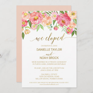 Peach and Pink Peony Blume Elopement Empfang Einladung