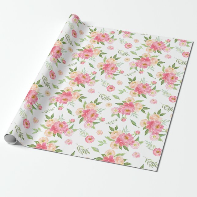 Peach-and-Pink-Peony-Blume Geschenkpapier (Ungerollt)