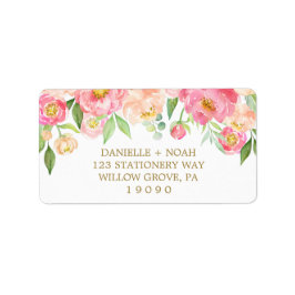 Peach and Pink Peony Blume Hochzeit Adressaufkleber