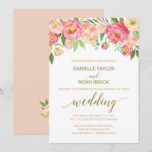 Peach and Pink Peony Blume Hochzeit Einladung
