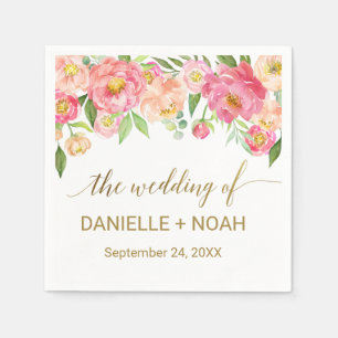 Peach and Pink Peony Blume Hochzeit Serviette