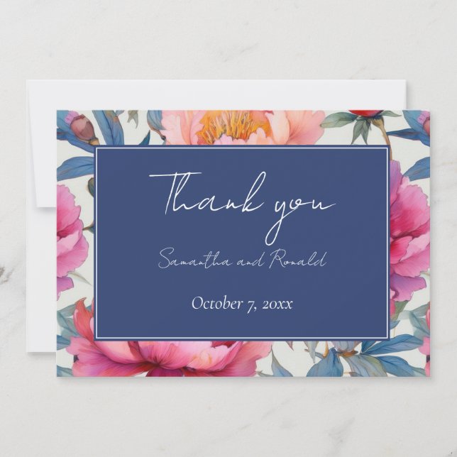 Peach and Pink Peony Blume Hochzeit Vielen Dank Dankeskarte (Vorderseite)