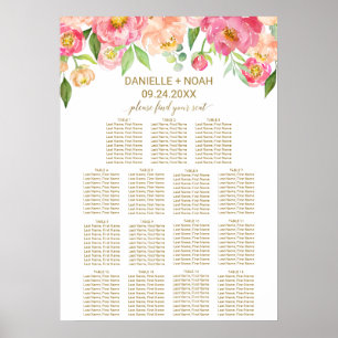 Peach and Pink Peony Blume Hochzeitsdiagramm Poster