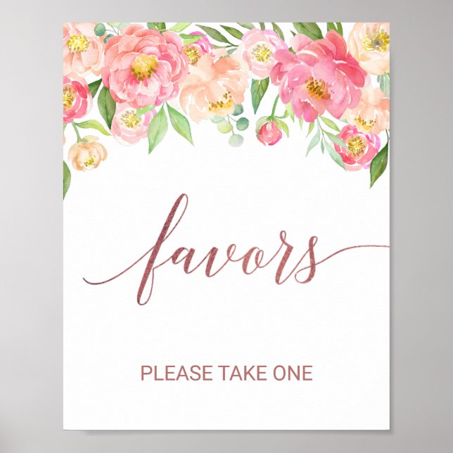 Peach and Pink Peony Blume Rose Gold Favoriten Zei Poster (Vorne)