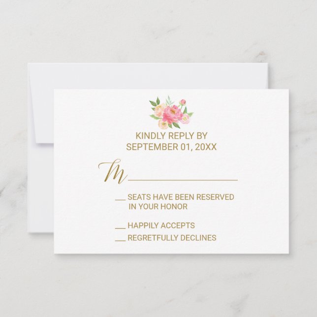 Peach and Pink Peony Blume RSVP Card Einladung (Rückseite)