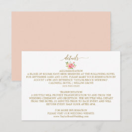 Peach and Pink Peony Blume Wedding Details Card Begleitkarte