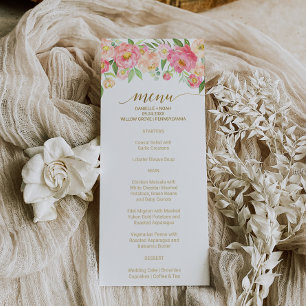 Peach and Pink Peony Blume Wedding Menu Card Menükarte