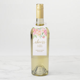 Peach and Pink Peony Cheers Wedding Flaschenanhänger