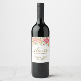 Peach and Pink Peony "Cheers" Wedding Wine Labels Weinetikett