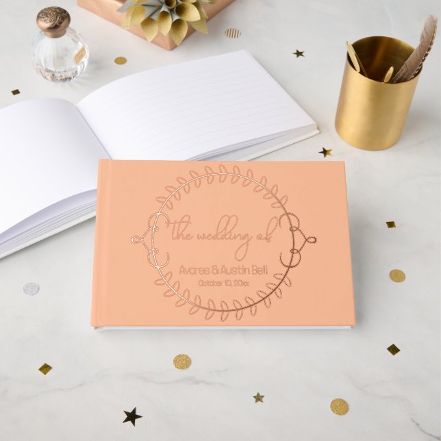 Peach and Rose Gold Foil Wedding Gästebuch (Vorderseite Offen)