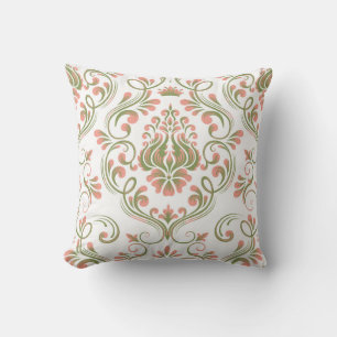 Peach and Sage Green Damask Blumenmuster Elegant Kissen