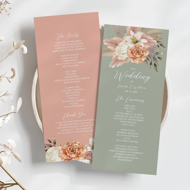 Peach and Sage Rustic Floral Hochzeit Zeremonie Programm (Von Creator hochgeladen)