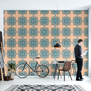 Peach and Tee Art Nouveau Tile Tapete