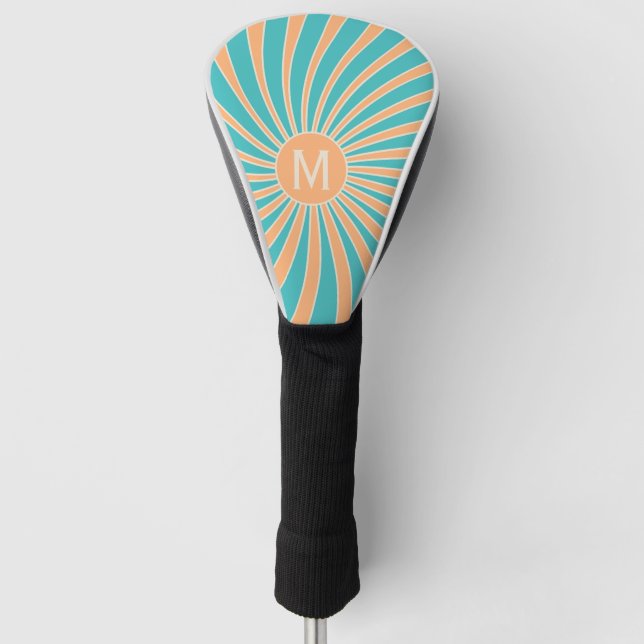 Peach and turquoise retro style sunburst design golf headcover (Vorderseite)