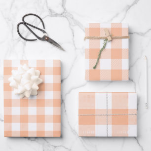 Peach and White Country Gingham Geschenkpapier Set