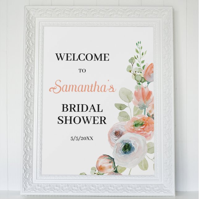 Peach and White Floral Bridal Shower Welcome  Poster (Von Creator hochgeladen)