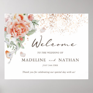 Peach and White Floral Wedding Welcome Poster