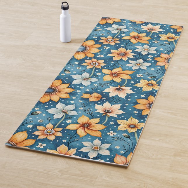 Peach and White Floral Yoga Mat Yogamatte (Beispiel)