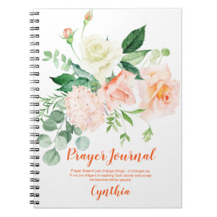 Peach and White Roses Green Prayer Journal Notizblock