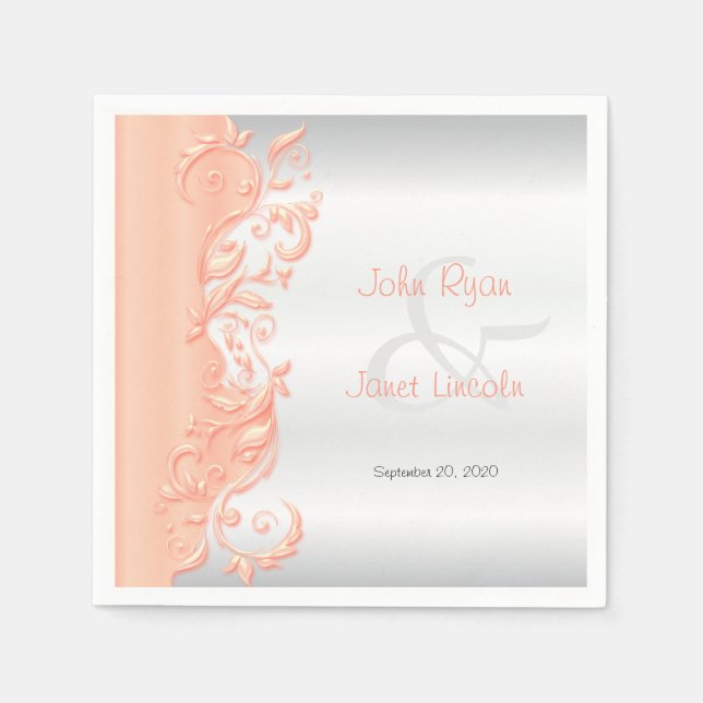 Peach and White Satin Wedding Serviette (Vorderseite)